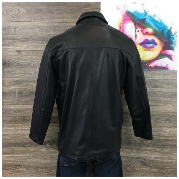 Missani Mens Leather Jacket‎ Reversible Cashmere Wool Black Zip Button Size M - Picture 4 of 14